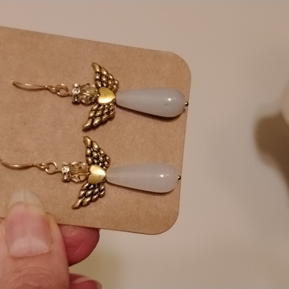 Hand Crafted Crystal And Tianshan Ciu Quartzite Angel Earrings *Boutique* - Picture 5 of 5